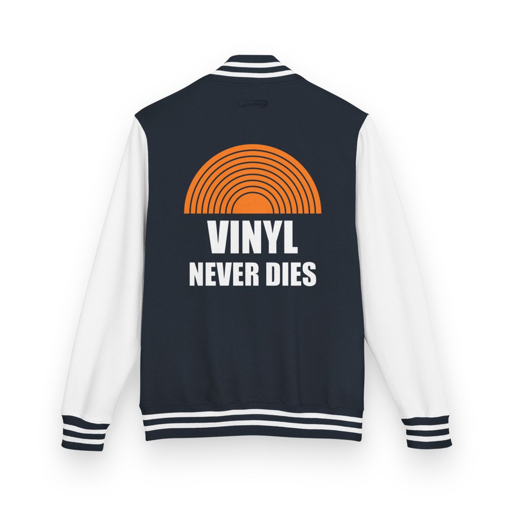 DJ Burna Vinyl Never Dies Varsity Jacket in Oxford Navy/Arctic White