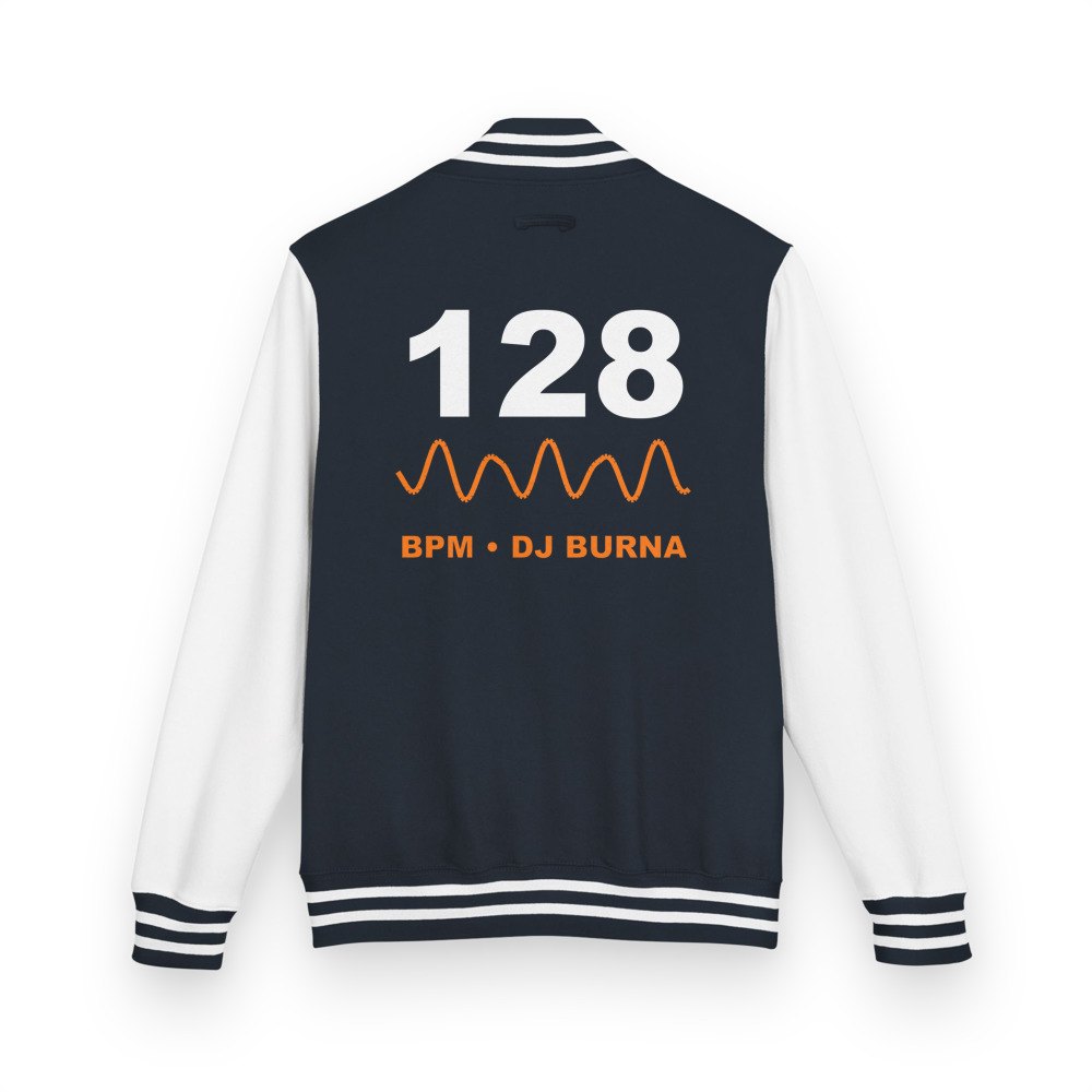 DJ Burna 128 BPM Varsity Jacket in Oxford Navy/Arctic White