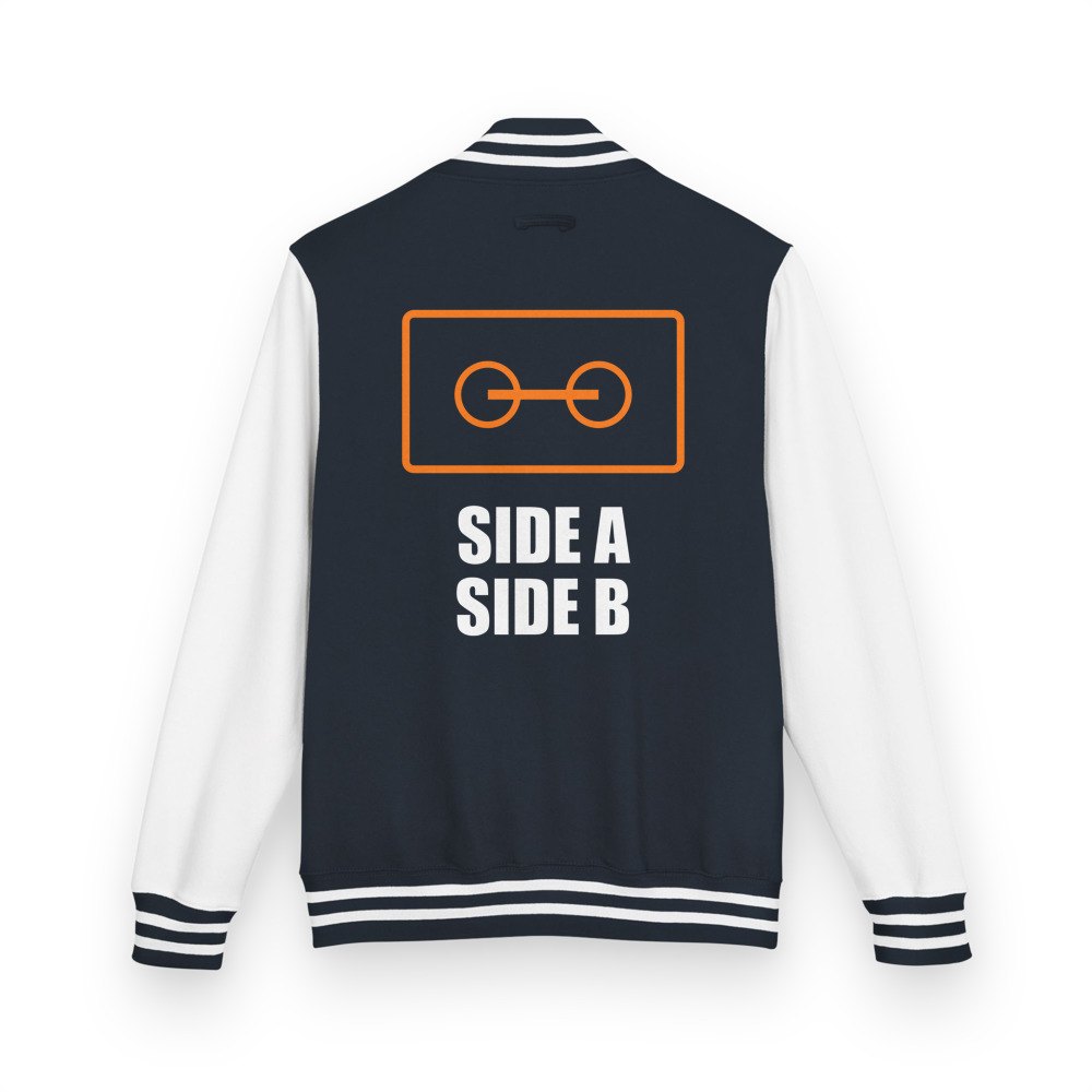 DJ Burna Side A Side B Varsity Jacket in Oxford Navy/Arctic White