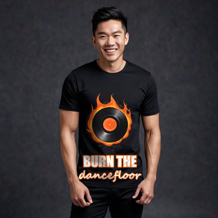 DJ Burna Burn The Dancefloor Vinyl Tee in Black