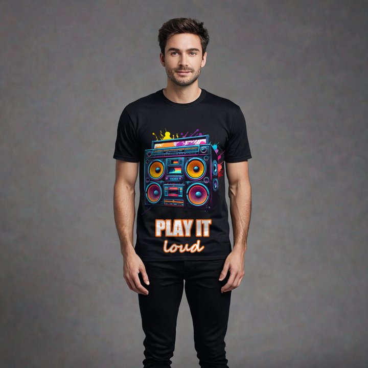 DJ Burna Play It Loud Boombox Tee in Black