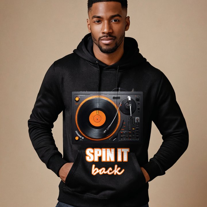 DJ Burna Spin It Back Deck Hoodie in Black